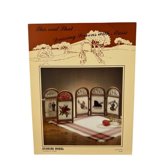 Vintage Dressing Screens with Music Cross Stitch Design Leaflet Spinning Wheel - Picture 1 of 2